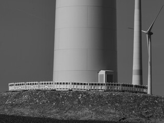 Foundation of a newly constructed wind turbine, black and white picture