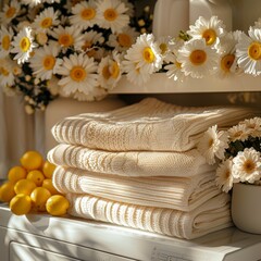 Fresh Laundry Day with Flowers and Lemons Generative AI