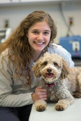 Woman Holding Dog in Arms