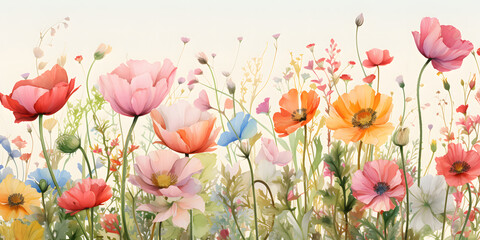 flowers garden, colorful luxury watercolor style