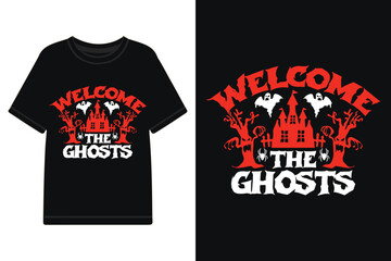 Welcome the ghost t-shirt design, Halloween t-shirt design, halloween party t-shirt, halloween night t-shirt, Halloween night vector illustration