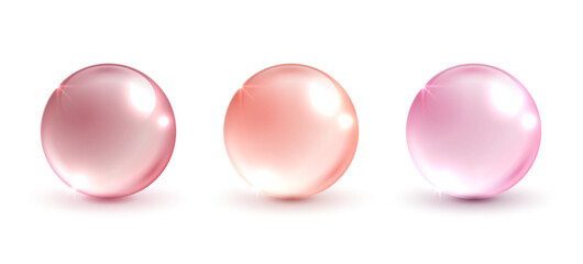 Pink water ball on an isolated white background. skin care with water droplets is absorbed into the skin and cells. use ads, lotions, serums, creams. medical and scientific concepts. vector.