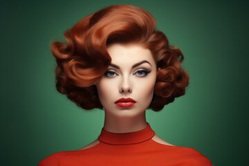 Fototapeta premium Glamorous Retro hairstyle woman model. Happy salon. Generate Ai