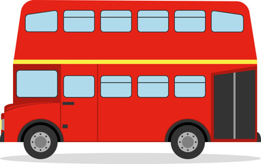 London bus, realistic red bus with shadow isolated on white background. Vector, cartoon illustration.