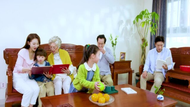 Attractive Portrait Asian Big Multi Generation Happy Family With Children Celebrate A Cheerful Festival Together With Smiling Face In Warm House