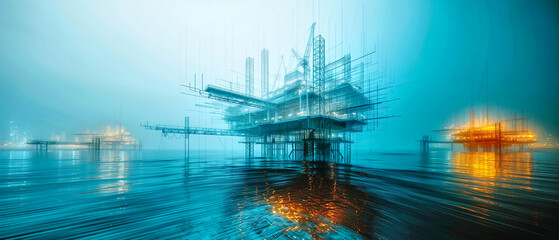 Banner wireframe overlay on  perspective oil rig, have copy for idea