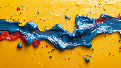 A Burst of Colors: Playful Paint Splashes on a Vibrant Yellow Background