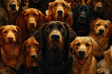 Dog Group Sitting, Purebred, Dachshund, Big Domestic Black and Brown Pets