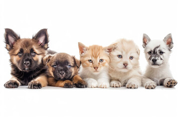 Fototapeta premium Cute Domestic Pets Isolated, White Background, Studio Portrait Animals