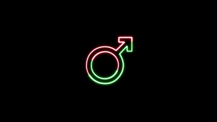 Glowing Male gender symbol animation. Male icon with dynamic neon line.