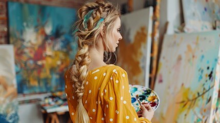 Artist Working in Vibrant Studio