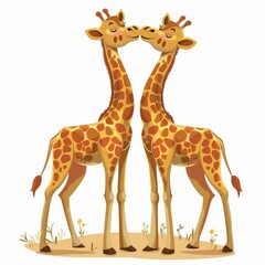 Two giraffes are standing next to each other