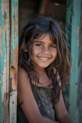 Fototapeta premium Young Girl Sitting in Doorway