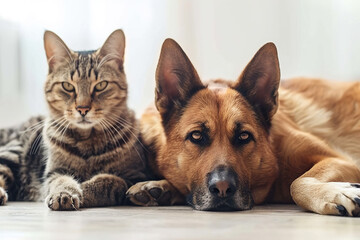 Dog and Cat Portrait Photography, Animal Group Sitting, Two Domestic Pets