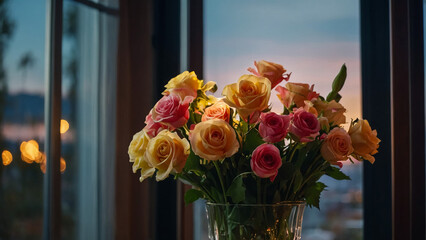A colorful flower bouquet in a vase.


