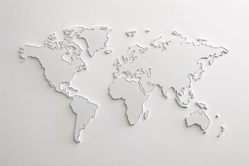 Monochrome black and white world map cutout against a gray background