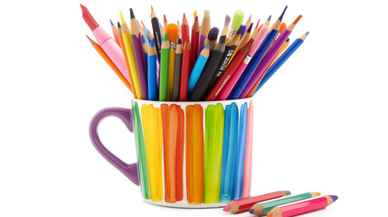 Fototapeta premium Vibrant Art Supplies in a Cup isolated on a transparent background