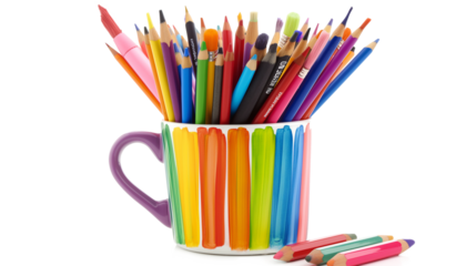 Vibrant Art Supplies in a Cup isolated on a transparent background