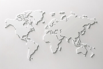 Silver metallic world map cutout on a gray background
