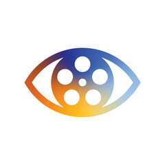 Colorful gradient of abstract eye icon with film reel as the iris and pupil