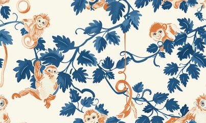 Monkeys jumping on vines