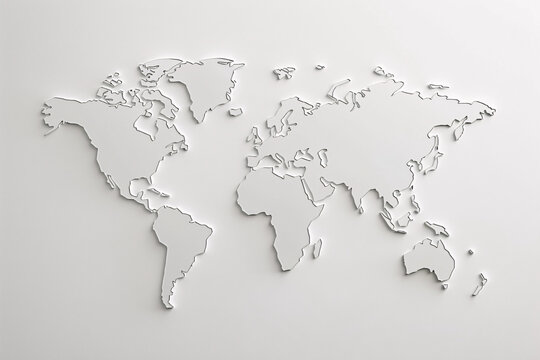 Fototapeta Monochrome black and white world map cutout against a gray background