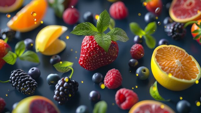 Dynamic layout of rotating fruits forming a dynamic pattern