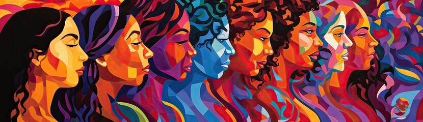 Spectrum of Beauty: Painting Illustrating Women with Different Colored Faces, Embracing Diversity