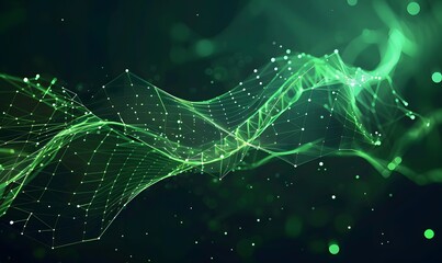abstract digital wave with green particles on dark background , Generative AI