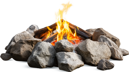 Vibrant Campfire in the Great Outdoors isolated on a transparent background