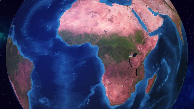 Rwanda: 3D Animation of Earth with Country Flag in 4K Zoom, Showcasing Volcanoes National Park