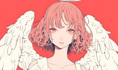 anime style. beautiful angel girl on a simple one color background, Generative AI