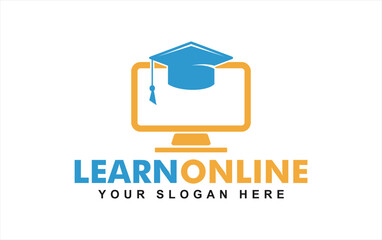 learning education online vector logo design template with hat and monitor icon