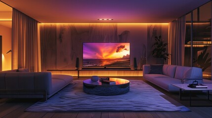 Crafted with minimalist sensibilities, the modern living room features two sofas and a wooden plank ceiling.