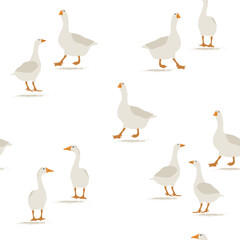 Geese vector semless pattern. Flat illustrations. Farmingstyle for textile design and wallpaper