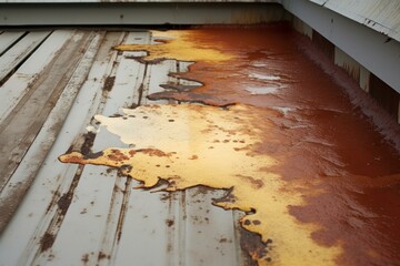 Obraz premium Noticeable Roof leakage stains wall. Home damage. Generate Ai