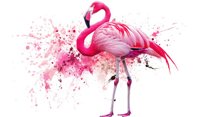 Pink Flamingo with Paint Splashes isolated on a transparent background