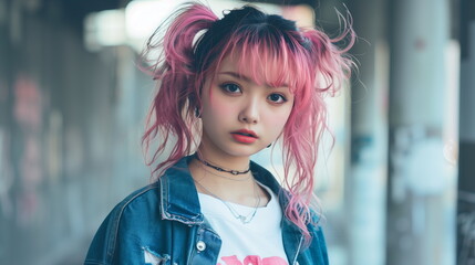 ピンクの髪 若いファッションモデル　少女