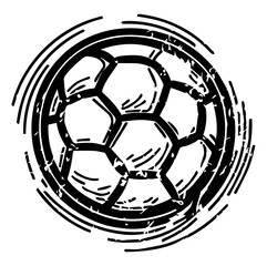 Obraz premium Drawing of a soccer ball, painted in black ink over white background. 