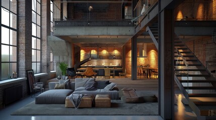 Modern Industrial Living Room with Warm Textures