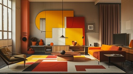 Bauhaus Inspired Living Room with Bold Geometric Art