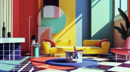 Vibrant Retro-Modern Living Room with Bold Art