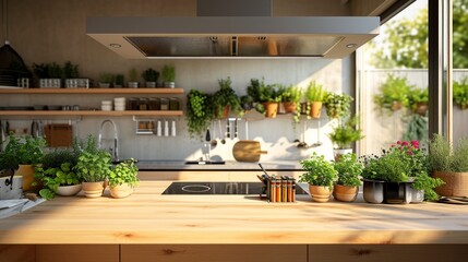 Biophilic Design Kitchen with Integrated Greenery