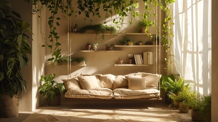 Biophilic Interior with Cozy Reading Nook