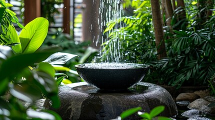 Zen Garden Water Fountain Amidst Lush Greenery