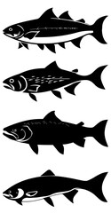 a silhouette vector of a six Salmon fish isolated on white background