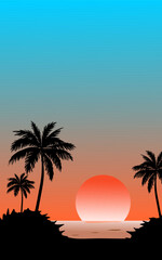 Naklejka premium the setting sun against the backdrop of the beach