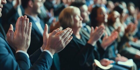 People in suits applauding at a ceremony, possibly a conference or award event, signaling approval