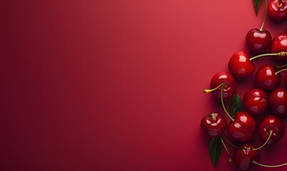 Fresh cherries on red background, Generative AI