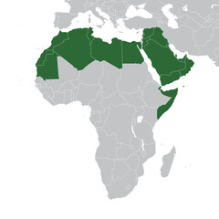 Arab world states on map of the world
